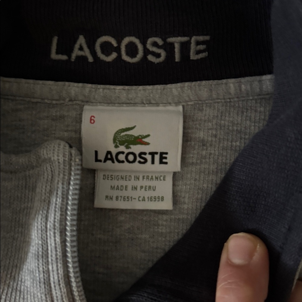 Lacoste Men's Light Gray Quarter Zip-Up Pullover Sweater - Size 6 (“large”) - Picture 4 of 6